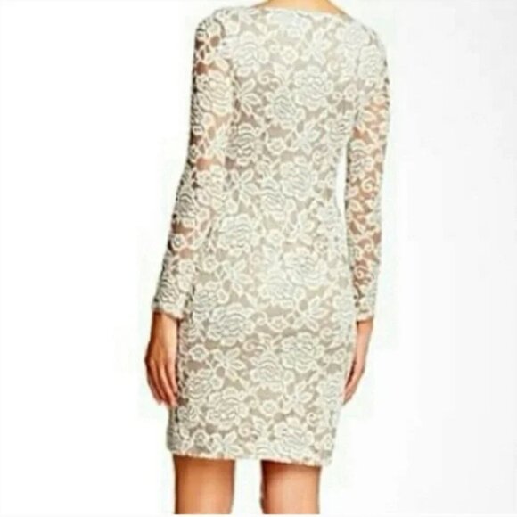 Eliza J Overlay Lace Sheath Dress Beige Taupe Long Sleeve Formal Dress Size 14 - Picture 3 of 7